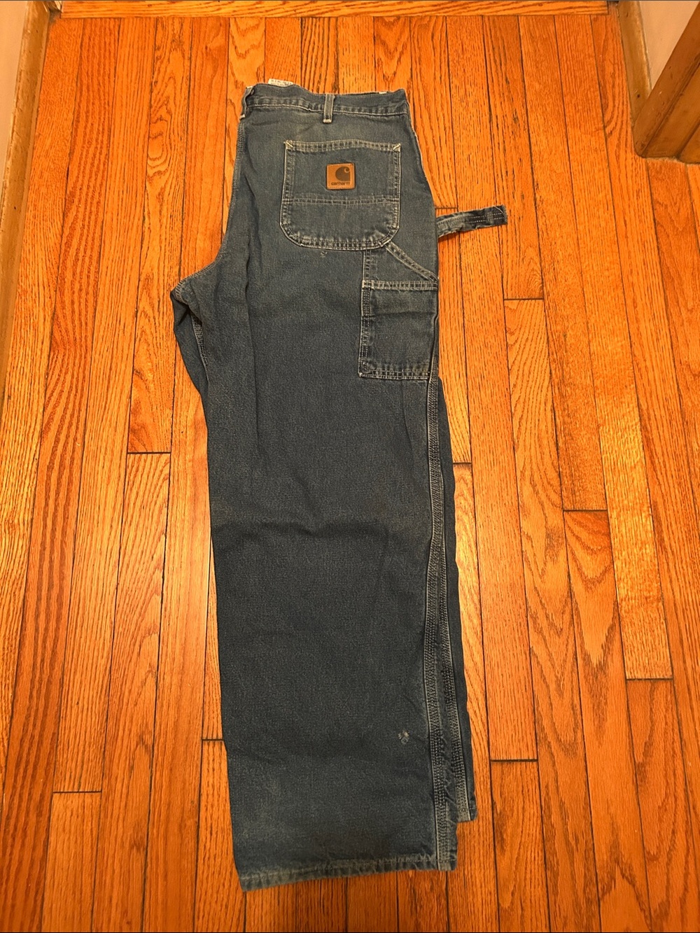 Carhartt Men's Dark Blue Work Jeans with Tool Pocket fleece lining
